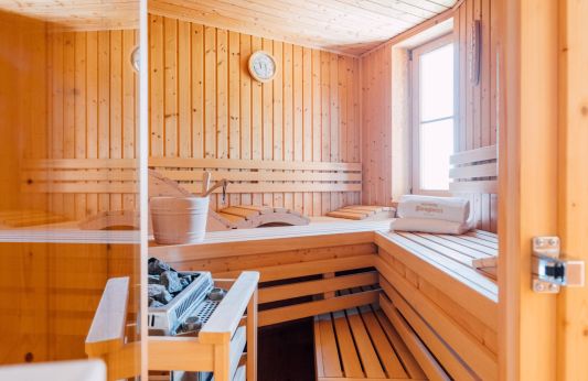 sauna with mountain view