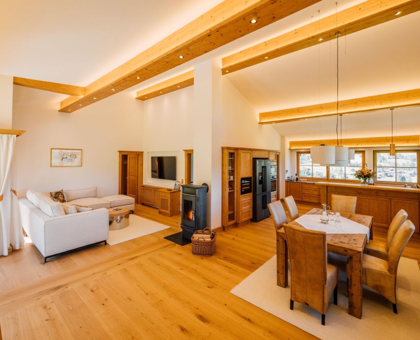 living room with open fireplace